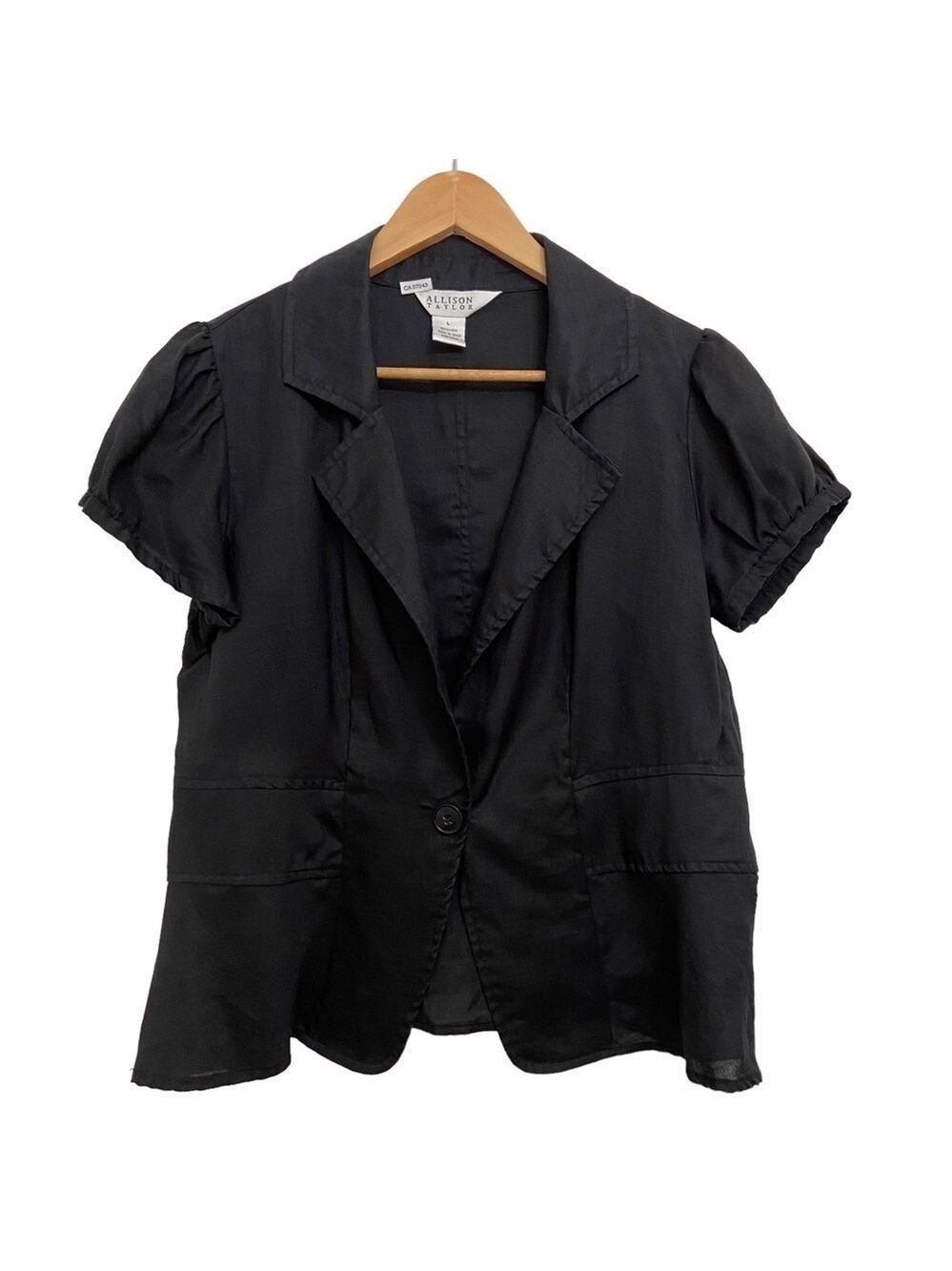 Allison Taylor blazer black 100% linen short sleeves Large